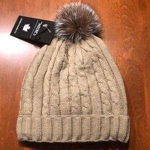 Winter knit hat with Real fox fur pom by Mitchie’s